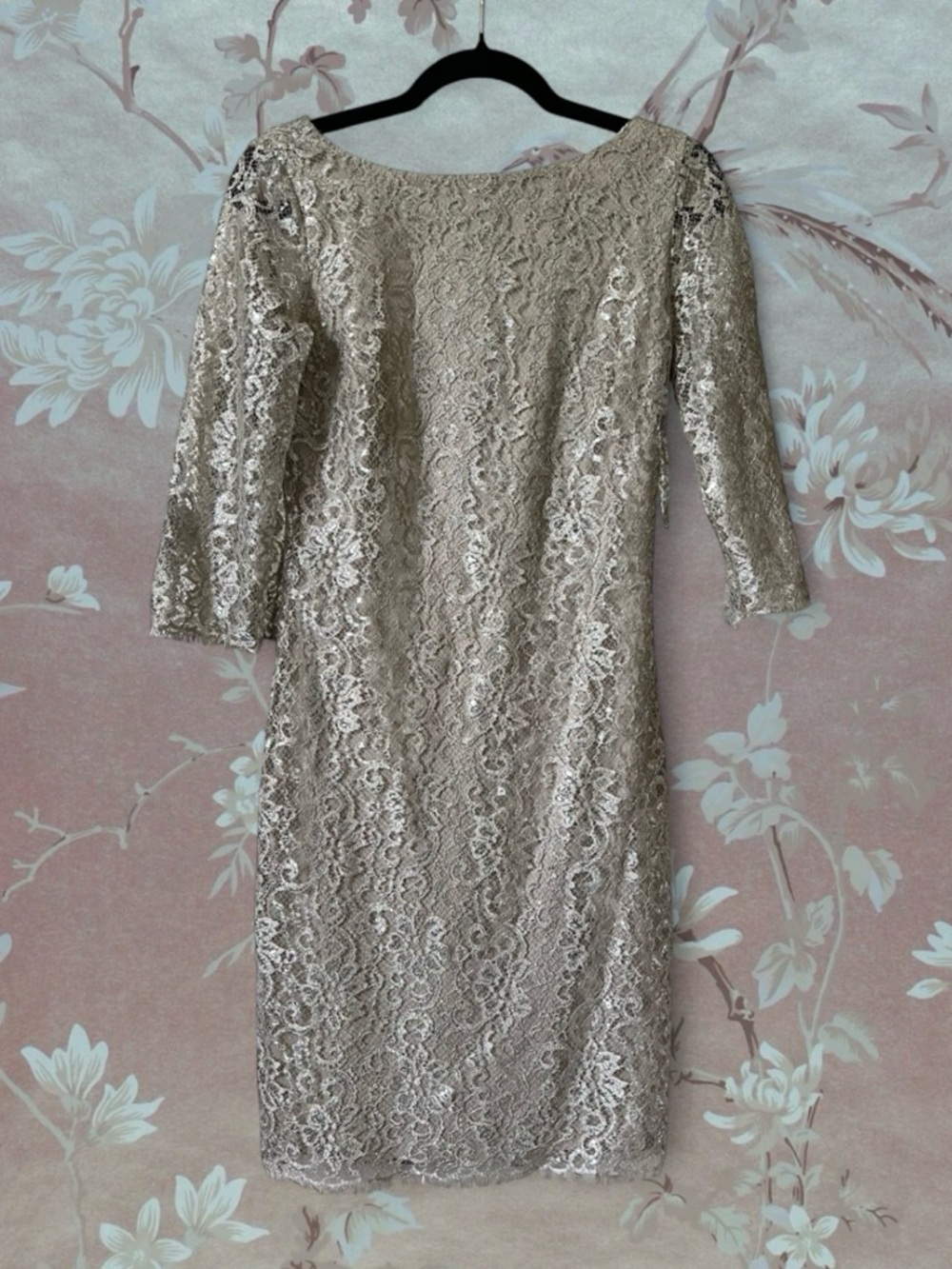 Calvin Klein Silver Lace Long-Sleeve Sheath Dress